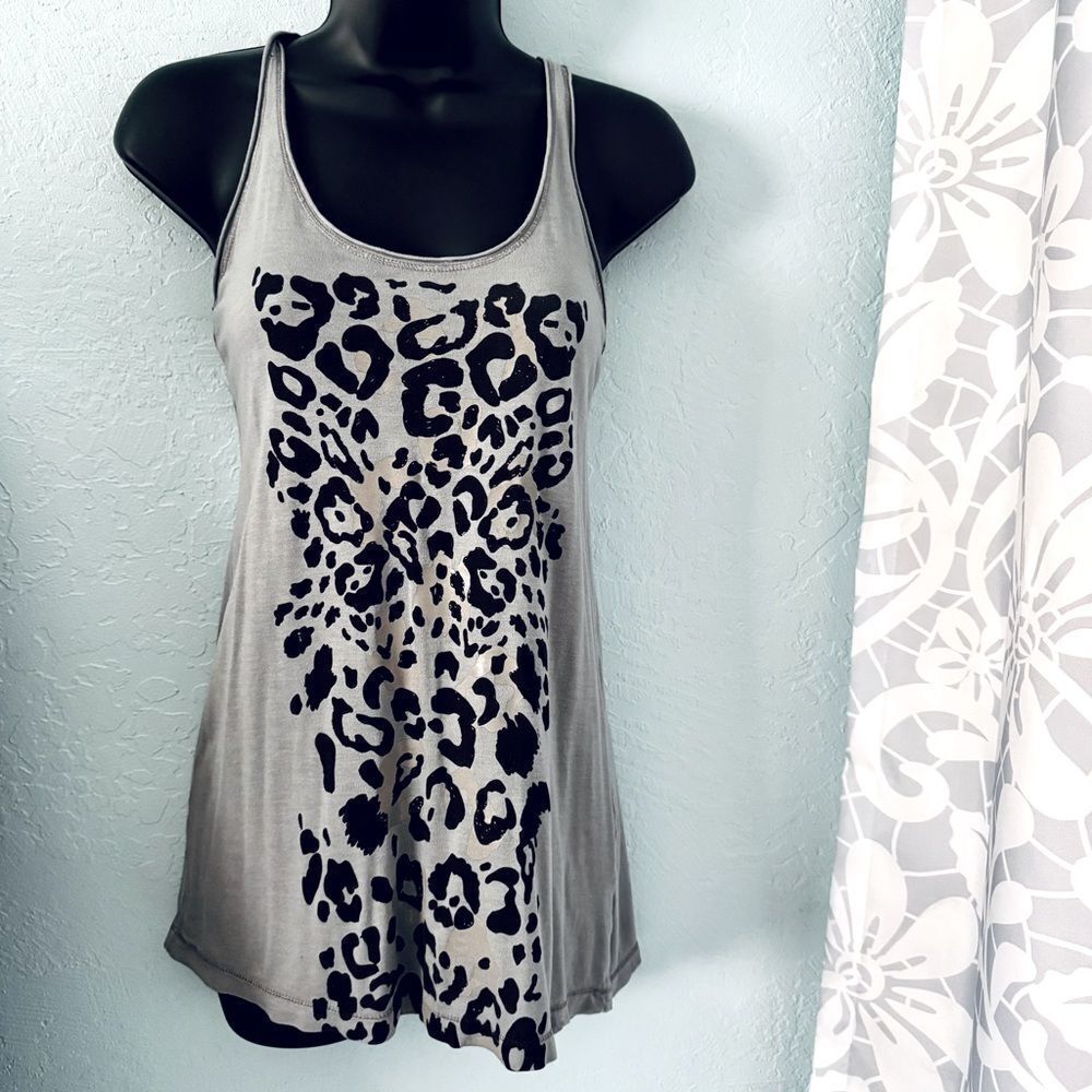 Unbranded Gray & Black  Leopard Print Racer Back Tank Top Size XS